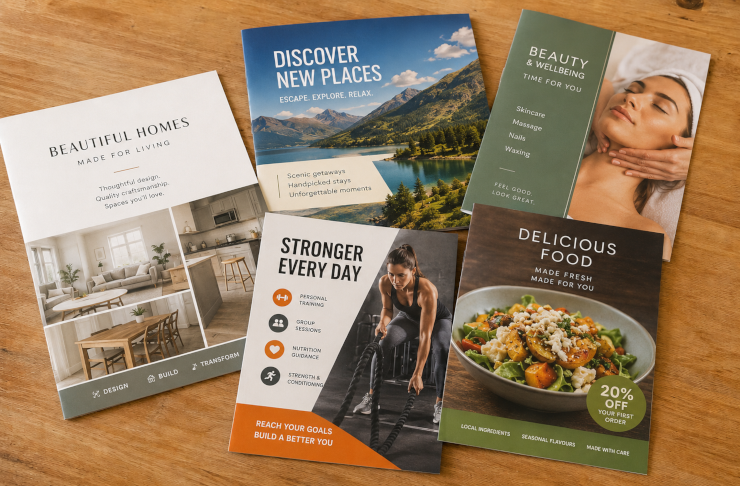 An assortment of printed leaflets on a table